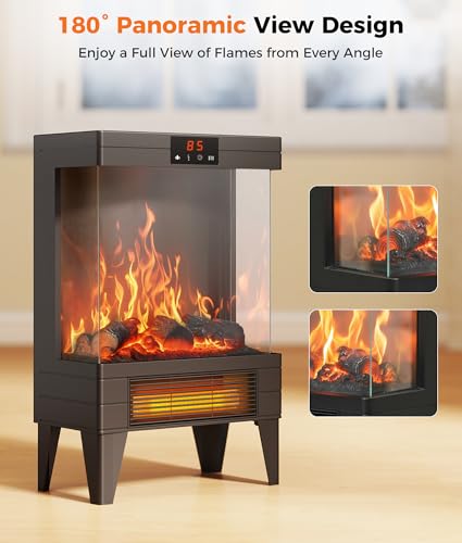 Oylus Electric Fireplace Stove Heater - Freestanding Fireplace Heater for Indoor Use with Realistic 3D Flame, Adjustable Thermostat & Remote, Quiet, Timer for Living Room and Bedroom OYLUS