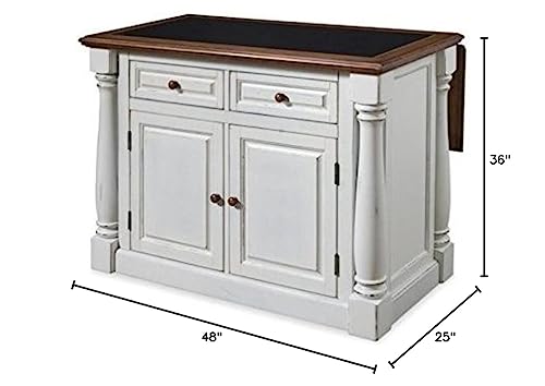 Pemberly Row Farmhouse Wood Kitchen Island with Granite Top in Antique White Pemberly Row
