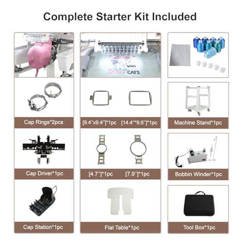 Fokuse brand FKS-1001 Commercial Embroidery Machine with 10 needle, Embroidery Area 14.2"x9.5", 1200SPM Max Speed, 7" Touch Screen, suitable for T-shirt, Hat, Flat, Bag and more