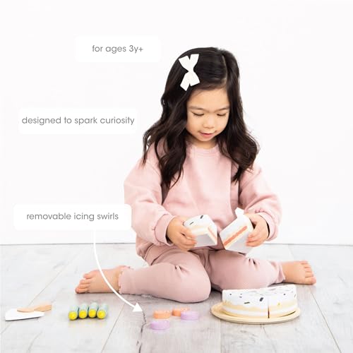 Pearhead Celebration Montessori Birthday Cake Toy Set, Wooden Play Toys for Developmental Learning, Play Kitchen Sets for Toddlers Ages 3+ Years, Pretend Play Food Sets, 14 Piece Wooden Play Toy Set Pearhead