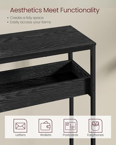 VASAGLE 2-Tier Entryway Table, Narrow Console Table, Semi-Open Compartments, 9.4 x 39.4 x 31.5 Inches, for Hallway, Living Room, Ebony Black and Ink Black ULNT091B01 VASAGLE