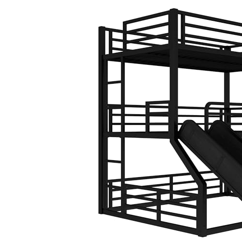 Harper & Bright Designs Metal Triple Bunk Bed with Slide, Twin Over Twin Over Full Bunk Bed with Safety Guardrails, Heavy-Duty Bunkbeds with Noise-Reduced Design, No Box Spring Needed, Black Harper & Bright Designs
