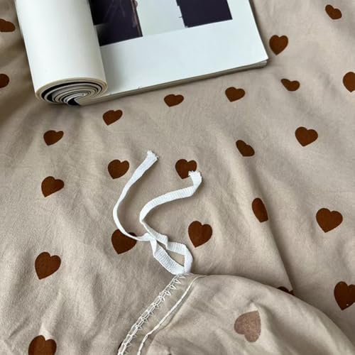 Jolusere Light Khaki Duvet Cover Full Chocolate Brown Love Heart Bedding Set for Girls Boys Simple Fashion Love Heart Shaped Pattern Comforter Cover Reversible Soft Microfiber 3Pcs Zipper Closure Jolusere