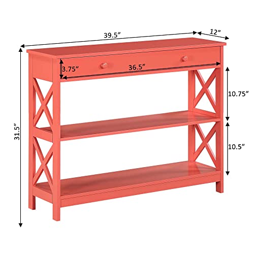Convenience Concepts Oxford 1 Drawer Console Table with Shelves, Coral Convenience Concepts
