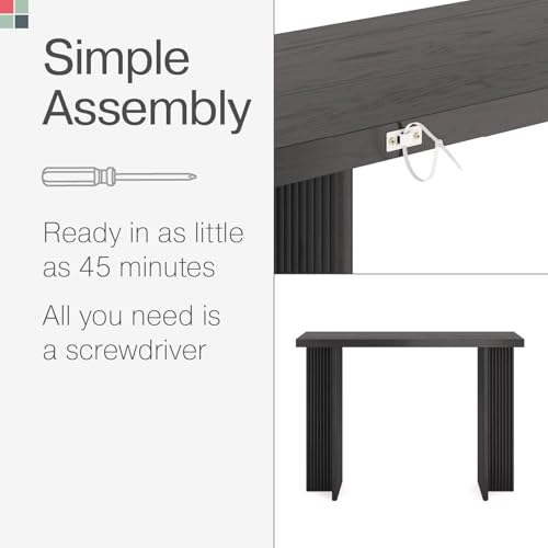Fluted Console Table - Small Entry Desk for Narrow Spaces - Modern, Mid-Century Home Decor - Living Room Furniture - Solid Wood Entryway Table - Fluted Cross Bass and Rectangular Top (Black) Stead