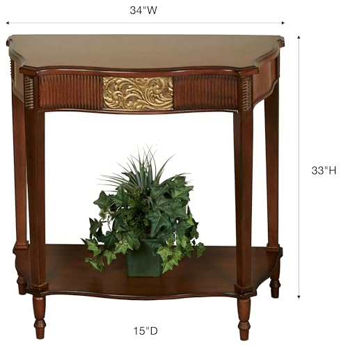 Touch of Class Sarantino Wooden Console Table - Natural Cherry with Aged Gold Details - Traditional Decorative Regal Furniture - Half Circle Moon Shape - Elegant Display for Entryway Room Touch of Class