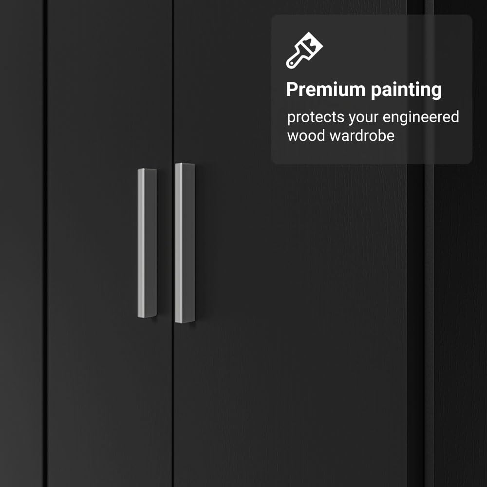 Madesa Wardrobe Armoire Closet Pantry Storage Cabinet with 4 Doors and 10 Utility Shelves 47" L Wooden Organization Unit for Bedroom, Office, Laundry Room, Kitchen, and Garage (Black) Madesa