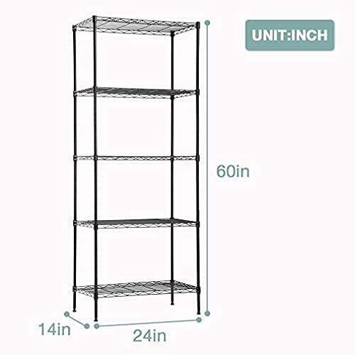 PayLessHere 14" D×24" W×60" H Wire Shelving Unit Metal Commercial Shelf with 5 Tier Layer Rack Strong Steel for Restaurant Garage Pantry Kitchen Garage,Black PayLessHere