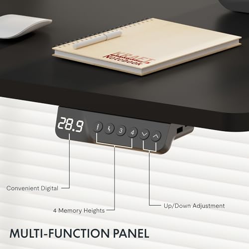 FLEXISPOT EN2 Standing Desk Height Adjustable Desk 48x24'' Whole-Piece Desktop Electric Sit Stand Up Desk with Desk Clamp Power Strip, Cable Management (Black Frame + 48" Black Table Top) FLEXISPOT