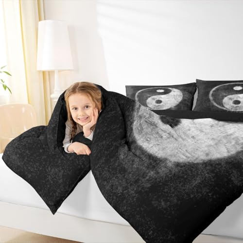 Feelyou Yin Yang Bedding Set for Girls Boys Children Boho Trippy Psychedelic Art Comforter Set Decorative Gossip Pattern Comforter Traditional Ying Yang Theme Duvet Set Full Size 3Pcs Feelyou