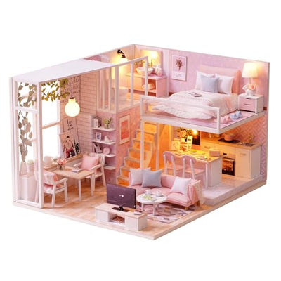 TuKIIE DIY Miniature Dollhouse Kit with Furniture, 1:24 Scale Creative Room Mini Wooden Doll House Accessories Plus Dust Proof & Music Movement for Kids Teens Adults(Tranquil Life)