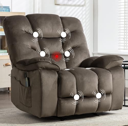 HAOMARKETS Oversized Electric Recliner Chair with Massage and Heat, 41" Wide Power Reclining Chairs with USB Port, Breathable Fabric Overstuffed Reclining Sofa for Living Room Bedroom (No Lift)
