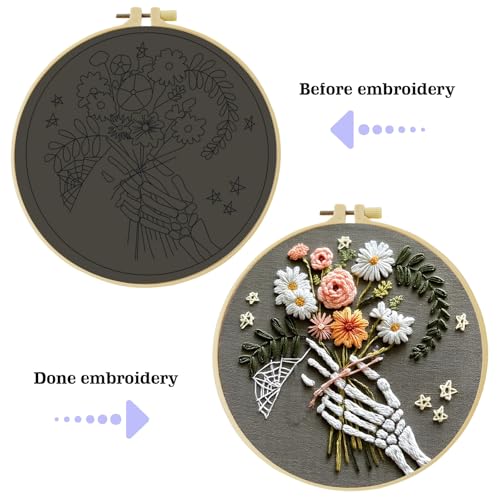 JOZYSH Embroidery Kit for Beginners, Beautiful Small Town Nature Landscape Pre-Stamped Pattern Kits for Adults, Easy to Follow Color Thread Needlework,DIY Cross Stitch Kits (Flower)