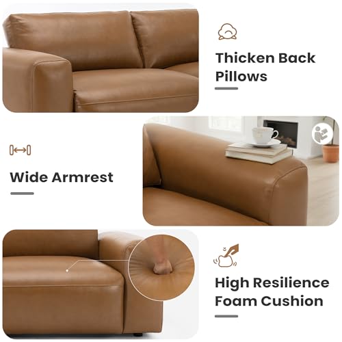 COLAMY 95" Oversized PU Leather Couch, Comfy loveseat Sofa with Extra Deep Seats, Wide Armrests and Down-Filled Cushion, 3-Seater Mid Century Modern Sofa for Living Room, Apartment Lounge (Brown) COLAMY