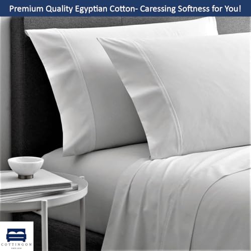 Cottingon 4 Piece Full XL Dorm Bedding Set for College, 100% Long Staple Premium Egyptian Cotton, Soft Bed Sheets, Fits Upto 15" Deep Mattress 54"X80" Extra Long, White Cottingon