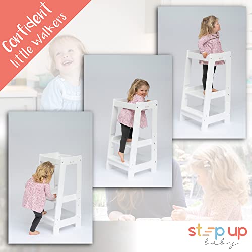 Adjustable Toddler Standing Stool for Kitchen & Bathroom | Wooden Step Stool with Safety Rails for Cooking & Learning | Sturdy & Secure Platform for Ages 18 Months to 5 Years Stepup Baby