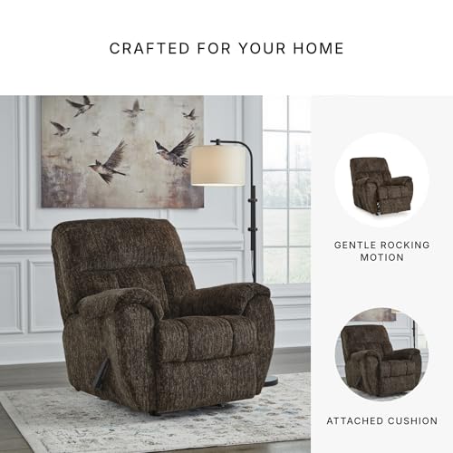 Signature Design by Ashley Rampant Casual Manual Rocker Recliner with Pillow-Top Arms, Dark Brown Signature Design by Ashley