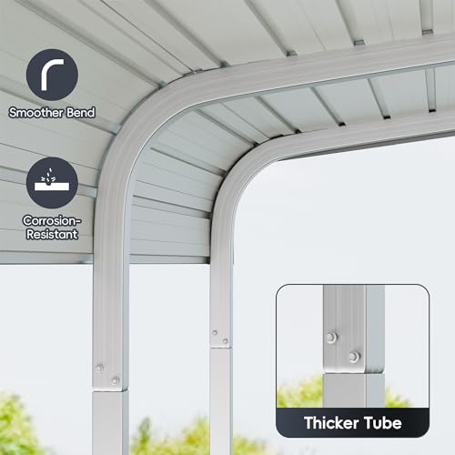 10x15 FT Heavy Duty Metal Carport Kits with Galvanized Steel Roof and Frame, Outdoor Carport Canopy Enhanced Base, Extra Large Car Garage Shelter for Car, SUV, Truck and Boats, Gray Redpick