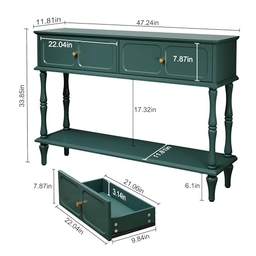 ARTPOWER Mid-Century Console Table for Entryway with 2 Drawers, Green Entryway Table with Storage Cabinets and Open Shelf, Narrow Long Couch Table Behind Sofa for Living Room, Foyer, Hallway ARTPOWER