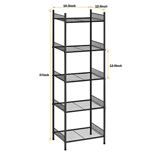KANEODOT 5-Tier Storage Shelf Wire Bathroom Organizers, Heavy Duty Shelving Unit for Pantry Kitchen Bathroom Laundry Room Garage, Organization Home Corner Rack, Black KANEODOT