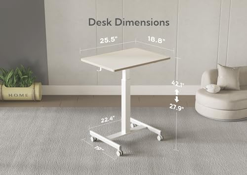 Claiks Mobile Standing Desk, Small Rolling Standing Desk with Wheels, Pneumatic Mobile Desks Workstation with Hook, Natural Claiks