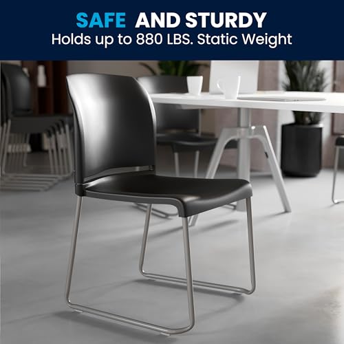 Flash Furniture Hercules Series Contoured Stacking Chairs for Waiting Rooms and Offices, Ergonomic Lobby Chairs with Curved Back, Set of 5, Black Flash Furniture