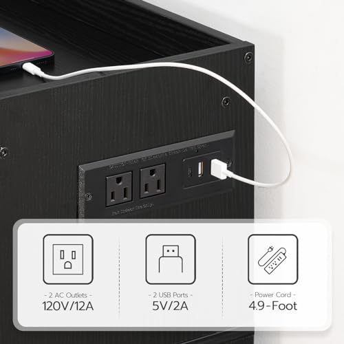 HOOBRO Pantry Cabinet with Charging Station, Kitchen Pantry Cabinet with LED Light and Storage Shelves, Kitchen Pantry with Acrylic Drawer Door for Kitchen, Dining Room, Black and Gold DB22UDPC01 HOOBRO