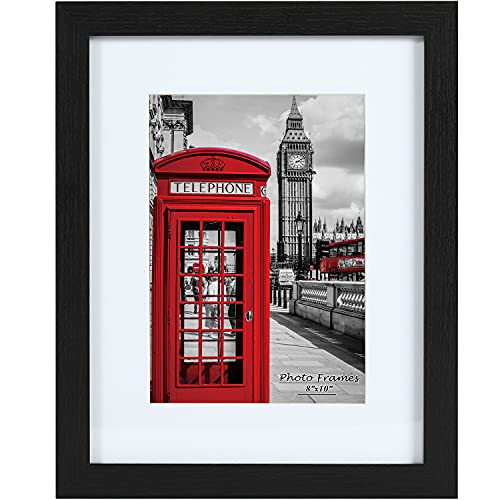 PEALSN 8x10 Picture Frame Set of 6, Display Picture 5x7 with Mat or 8x10 Without Mat, Black Woodgrain PEALSN