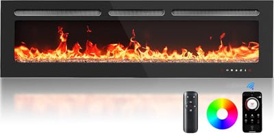 Silonn 60β³Smart Electric Fireplace Heater with App & Remote Control, 5300 BTU Heat Output, Ultra-Slim Wall-Mounted or Recessed Electric Fireplace Inserts with Timer, 20 Flame Colors,WiFi Enabled