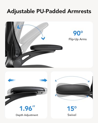 HUANUO Ergonomic Office Chair, High Back Computer Desk Chair with Adjustable Lumbar Support and Headrest, Comfy Gaming Chair with 3D Armrests, Home Office Rolling Chair, Max Load 300 lbs HUANUO