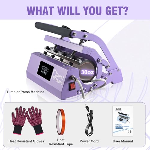 PlanetFlame Tumbler Heat Press Machine 110V Tumbler Mug Press for 30oz 20oz 16oz Sublimation Straight Skinny Tumblers Glass Jar Cans & 11-15oz Mugs, DIY Cup Heat Press Transfer Print, Purple PlanetFlame