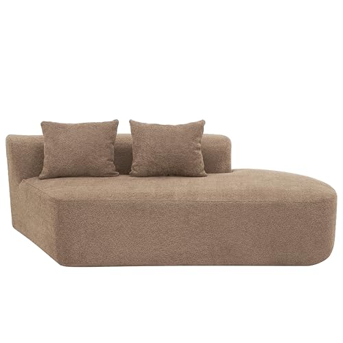 Merax 116" Curved Polyester Sectional Sofa, Modern Pearl Upholstery 3 Seat Cloud Couch with Chaise Lounge & 4 Pillows for Living Room, Camel Merax