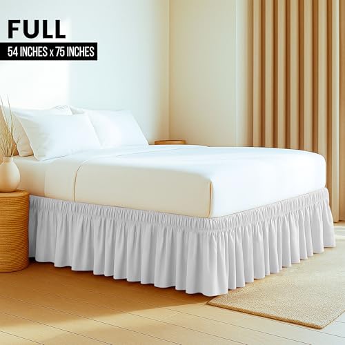 Utopia Bedding Full Elastic Bed Ruffle - Easy Wrap Around Ruffle - Microfiber Bed Skirt with Adjustable Elastic Belt 16 Inch Tailored Drop - Hotel Quality Bedskirt, Fade Resistant (Full, White) Utopia Bedding