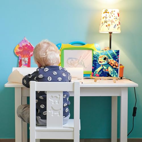 Gemozaic Sea Turtle Paint by Numbers Kit for Kids with Frame and Easel, Kids Paint by Number on Canvas for Age 4-8, 8x8 Inch Gemozaic