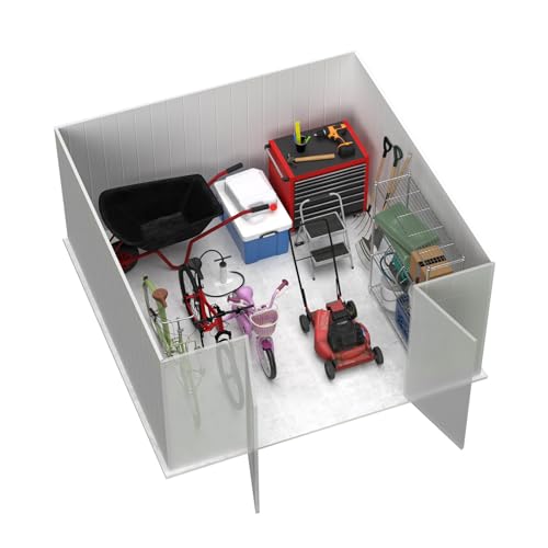 Absco Premier Storage Sheds, 10'x10' Metal Garage, DIY Backyard Shed, Utility Tool Storage, Weather & Wind Resistant Aluminum Panels & Steel Frame, Maintenance-Free, 12 Year Warranty, Surfmist White ABSCO