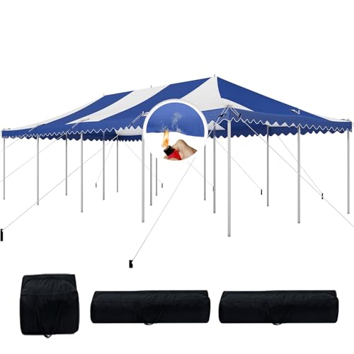 Quictent 20x40 Party Tent Heavy Duty Fire Retardant Pole Tent Weekend Canopy Easy Set Up with 120 Person Capacity, Outdoor Canopies for Parties, Weddings, and Events (Striped Blue,no Sides) Quictent