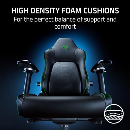 Razer Iskur V2 Gaming Chair: Adaptive Lumbar Support - Adjustable Lumbar Curve - High Density Foam Cushions - Reactive Seat Tilt &152-degree Recline - 4D Armrests - Synthetic Leather - Black Razer