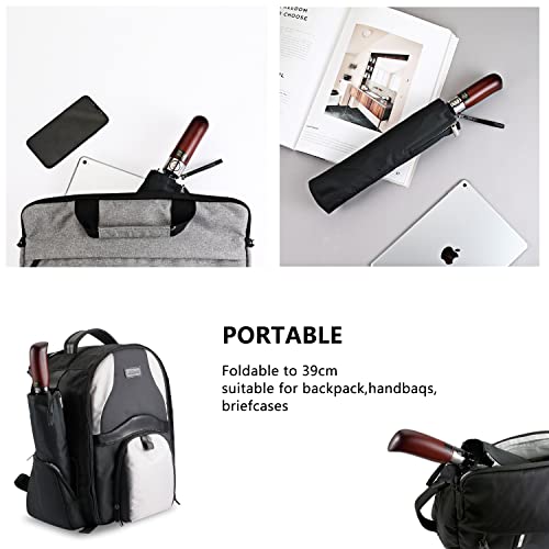 Travel Umbrella 54Inch, Windproof Umbrella,Rain Umbrellas,Large Umbrella,Strong and Portable,Golf 210T Vented for Men and Women,Wooden Handle by Pattecor(Black) Nothers