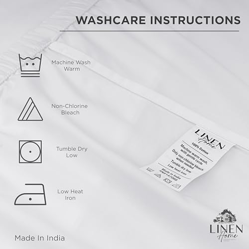 Linen Home 100% Cotton Percale Weave Fitted Sheet, King Size, White, 1 Deep Pocket Fitted Sheet, Fits Mattress Upto 16" Crisp and Cool Strong Bed Linen, 78"X80"+15" Linen Home