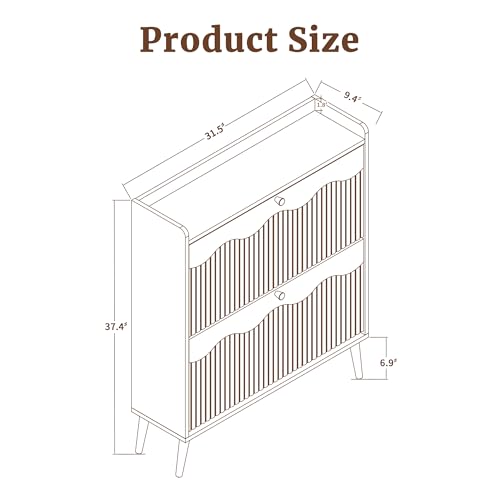 Bifins Shoe Storage Cabinet with 2 Flip Doors, 31.5" Narrow Fluted Design for Space Saving, Freestanding Entryway Shoe Organizer for Hallway & Living Room (Walnut) Bifins