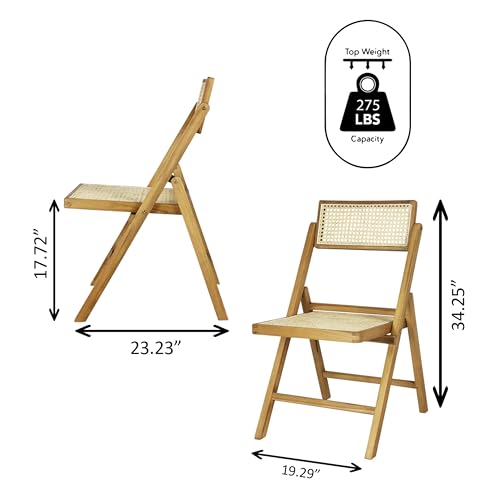 JONATHAN Y FLD1000A-SET2 Theo Mid-Century Vintage Wood Rattan Folding Chair with Adjustable Back Modern, Traditional, Bohemian, Classic, Scandinavian, Minimalist, Light Brown (Set of 2) JONATHAN Y