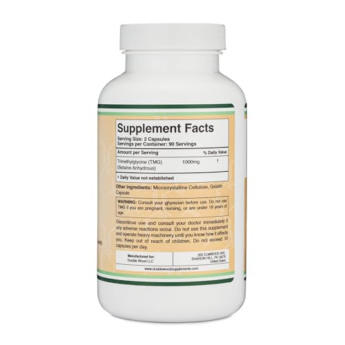 Double Wood Supplements TMG Trimethylglycine Supplement 1,000mg Per Serving, 180 Capsules (TMG Supplements for Homocysteine Control) Genuine TMG with Fishy Smell, Gluten Free, Non-GMO Double Wood Supplements
