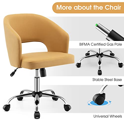 Giantex Home Office Desk Chair, Comfy Upholstered Chair with Hollow Design & Height Adjustable, Modern Rolling Swivel Armless Chair, Leisure Task Cute Chair for Living Room Study Vanity, Yellow Giantex