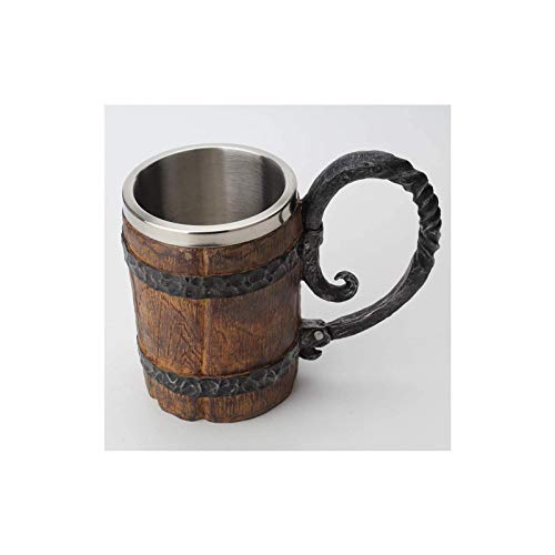 Wooden-Barrel Beer Mug,650 ml Stainless Steel Cup,Bucket Shaped Drinkware With Handle,Wood Carving Beer Mug,for Bar Restaurant,Home, Laipi