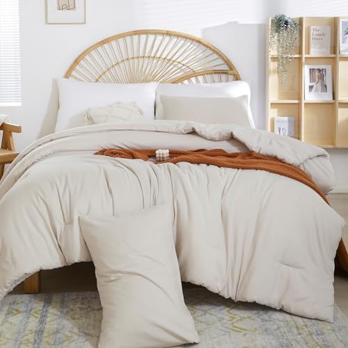 weigelia Beige Comforter Set Twin Boho Cream Twin Comforter with 1 Pillowcases - Soft Lightweight Cozy Bedding Set for All Season - Beige Comforter Twin Size for Women Teens Kids weigelia