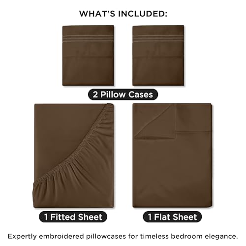 ROYALE LINENS 4 Piece Full Sheets Set - Soft Brushed 1800 Microfiber Bedding - 1 Fitted, 1 Flat Sheet, 2 Pillow Cases - Wrinkle Free & Fade Resistant - Hotel Luxury Bed Sheets (Chocolate Brown, Full) ROYALE LINENS
