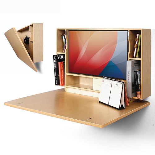 ARROWSTONE SKEENA Wall-Mounted Desk - Floating Folding Desk with Storage, Space-Saving Design for Home Office (36") ARROWSTONE