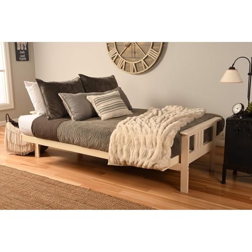 HomeStock Full Size Futon Frame with Mattress - Convertible Sofa Bed - Antique White Linen Aqua/Without Storage Drawers HomeStock