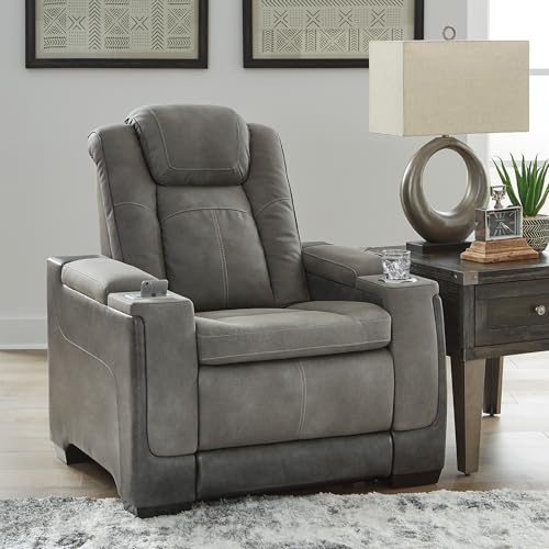 Signature Design by Ashley Next-Gen DuraPella Modern Faux Leather Power Recliner with Adjustable Headrest, Gray Signature Design by Ashley
