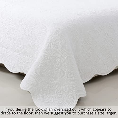 Cozy Line Home Fashions 100% Cotton Victorian Medallion Solid White Matelasse Embossed Bedding Quilt Set, Reversible Lightweight Bedspread, Coverlet for All Season (Blantyre - White, Queen - 3 piece) Cozy Line Home Fashions